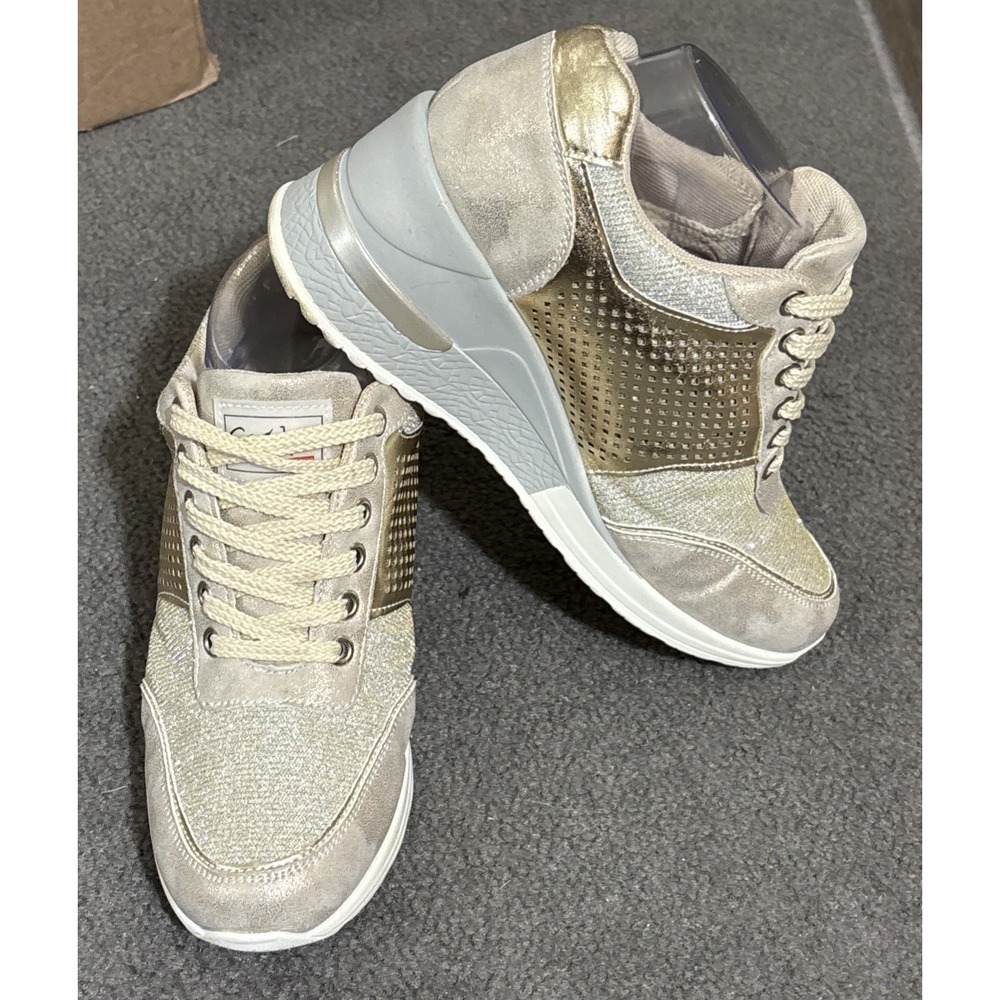 CESTFINI Wedge Heel (Hidden) Sneakers Wms 7.5 Gold/Glitter Sparkly